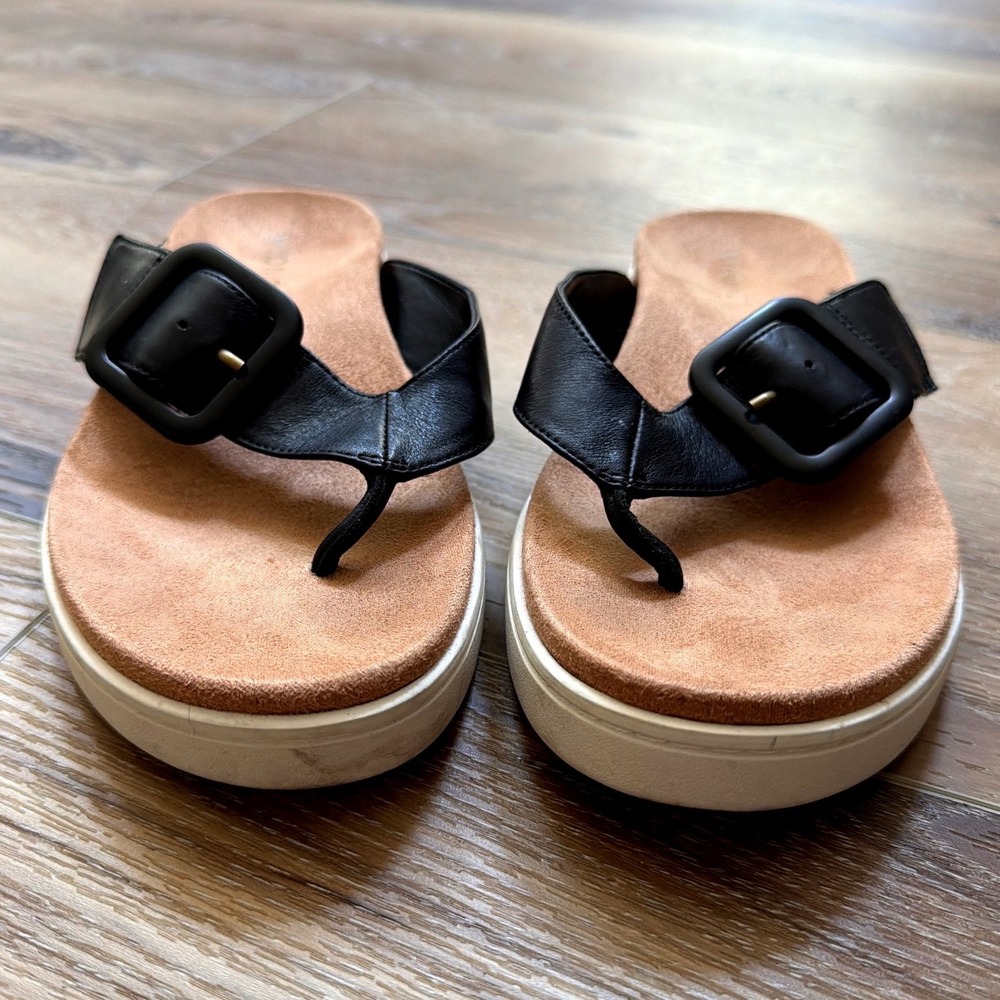 Vionic Uptown Marin Black Leather Platform Thong Sandals Sz 6.5 Orthotic Beachy - Picture 8 of 10